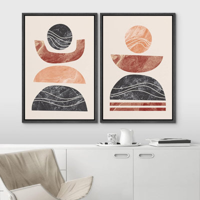 Milieu du siècle, forme géométrique, effet de granit, illustrations abstraites de formes géométriques modernes, paysage néon