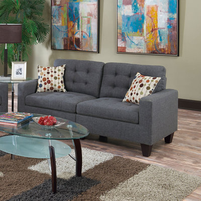 Living Room Furniture 2Pc Sofa Set Blue Grey Polyfiber Tufted Sofa Loveseat With Pillows Cushion Couch Solid Pine -  Latitude Run®, 9FD3C1900EA74D3A81CA461A714B787D