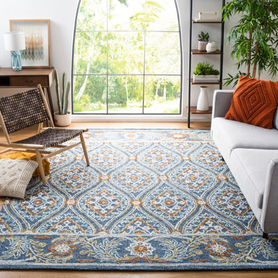 Muhsin Hand Tufted Wool/Cotton Ikat Rug in Navy/Yellow