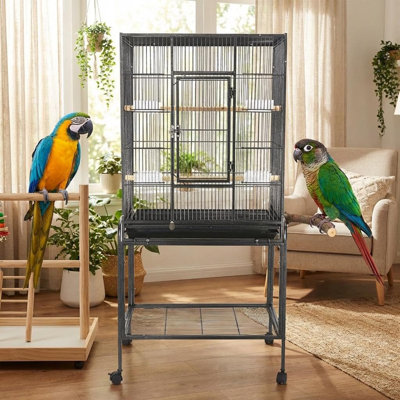 Cage à oiseaux sur roulettes, cage de vol d'oiseau de 53 pouces, cage à oiseaux perroquet perchée en fer forgé avec plateau coulissant pour cockatiels perroquet perroquet
