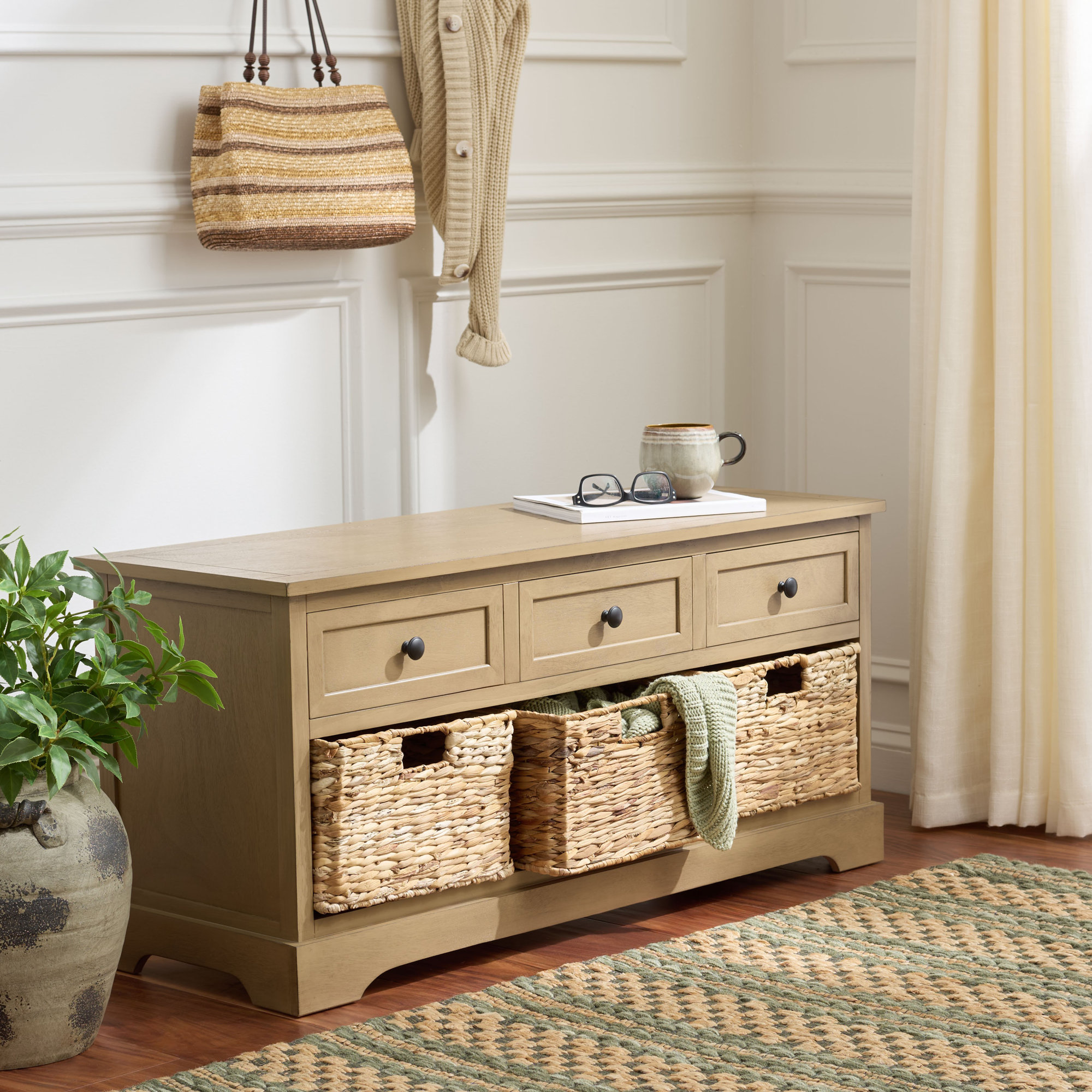Adayla Solid Wood Drawers Storage Bench, Desert Brown