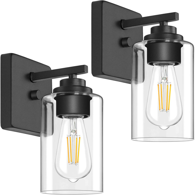 Black Metal Vanity Wall Sconce with Clear Glass Shade