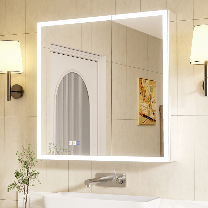 Surface ou encastré moderne armoire à pharmacie sans cadre à DEL à intensité variable avec miroir, Reversible