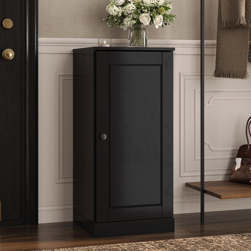 Armoire de rangement étroite à chaussures 100% en bois massif avec porte à panneau surélevé, tablettes réglables, rangement empilable peu encombrant, l 16,5 po x H 35,75 po