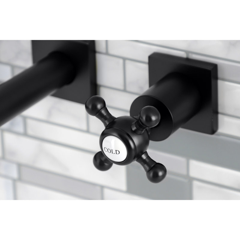 Kingston Brass Manhattan Two-Handle 3-Hole Wall Mount Roman Tub Faucet, Matte Black, Cross Round