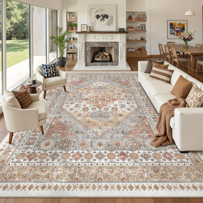Malaika Machine-Washable Non-Slip Medallion Area Rug 