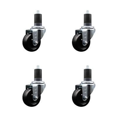 3 Inch Hard Rubber Wheel Swivel 1-5/8 Inch Expanding Stem Caster Set SCC