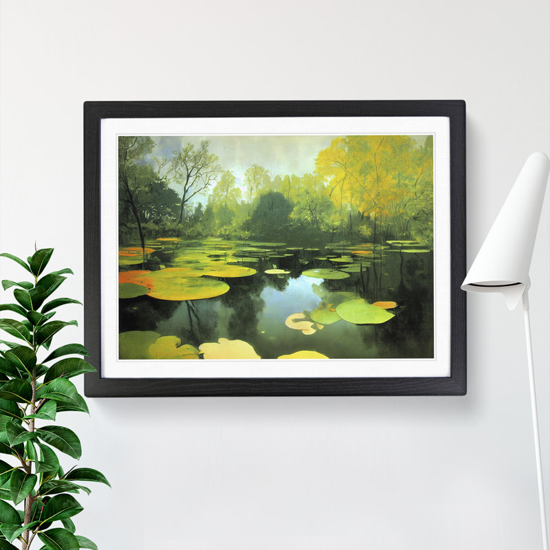 Stunning Pond - Single Picture Frame Painting, Black Framed, 46cm H x 64cm W x 2cm D