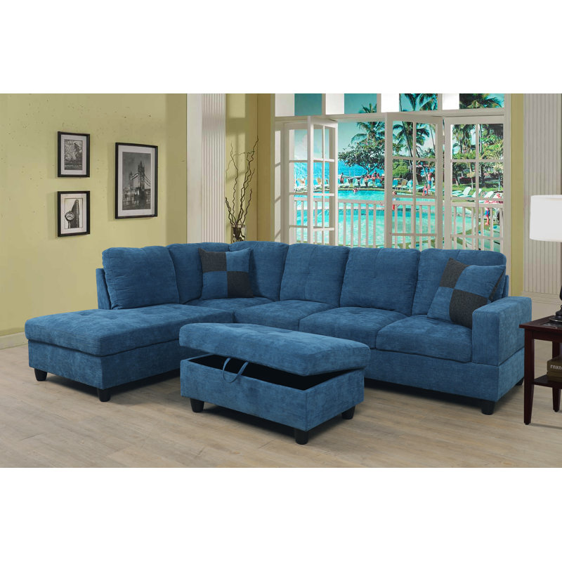 Crius 103.5" Upholstered L-Shape Sectional, Left Hand Facing, Blue