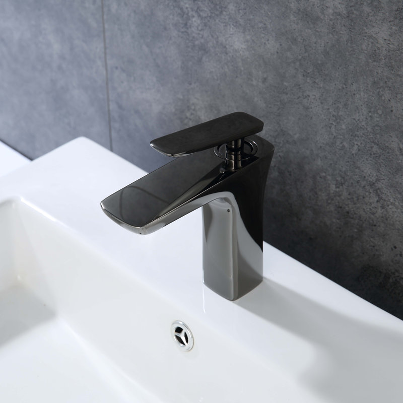 Single-Hole Bathroom Faucet with Drain Assembly, Glossy Black