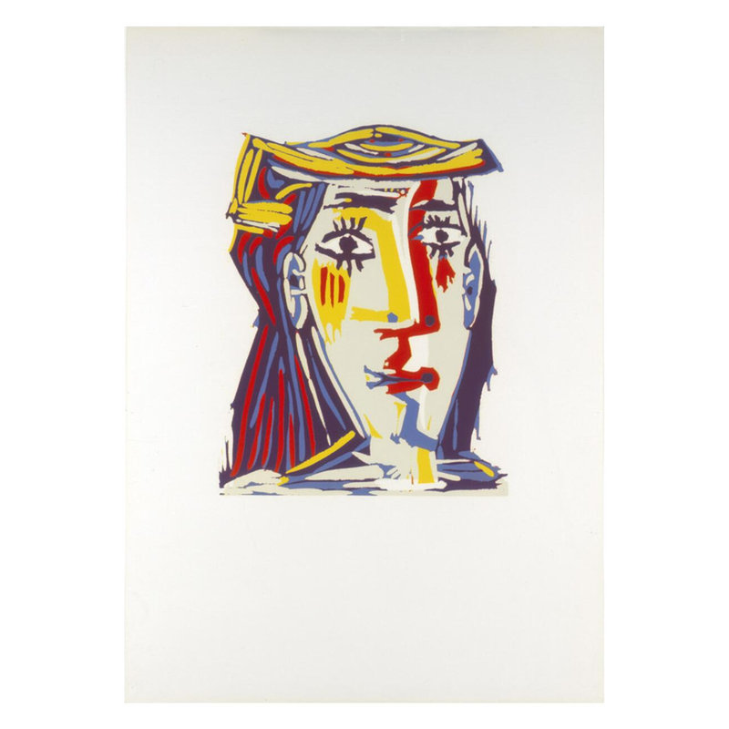 Portrait de Jacqueline au chapeau de paille multicolore par Pablo Picasso - Estampe numérique, H 28 po x l 22 po
