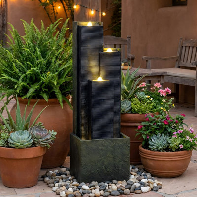 Modern Cascading Freestanding Outdoor Water Fountain With LED Lights For Garden And Patio Decor