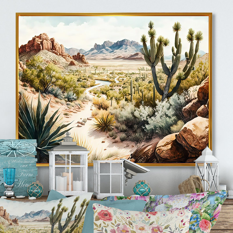 Arizona Desert II - art mural occidental, Cadre flottant doré, H 12 po x l 20 po x P 1 po