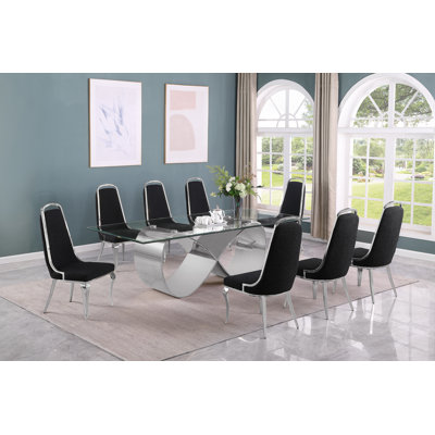 Tempered Glass Dining Set With Boucle Fabric Side Chairs