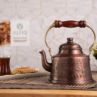 Handmade Engraved Dark Solid Copper Teapot – 1.6 Quart Stovetop Kettle