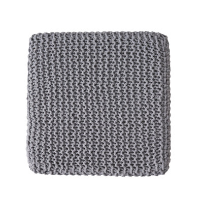 Light Grey Knitted Cotton Cube Pouf Ottoman - 16.5"x16.5"x16.5" Handcrafted Footrest, Extra Seating & Side Table, No Assembly Required by Ebern Designs