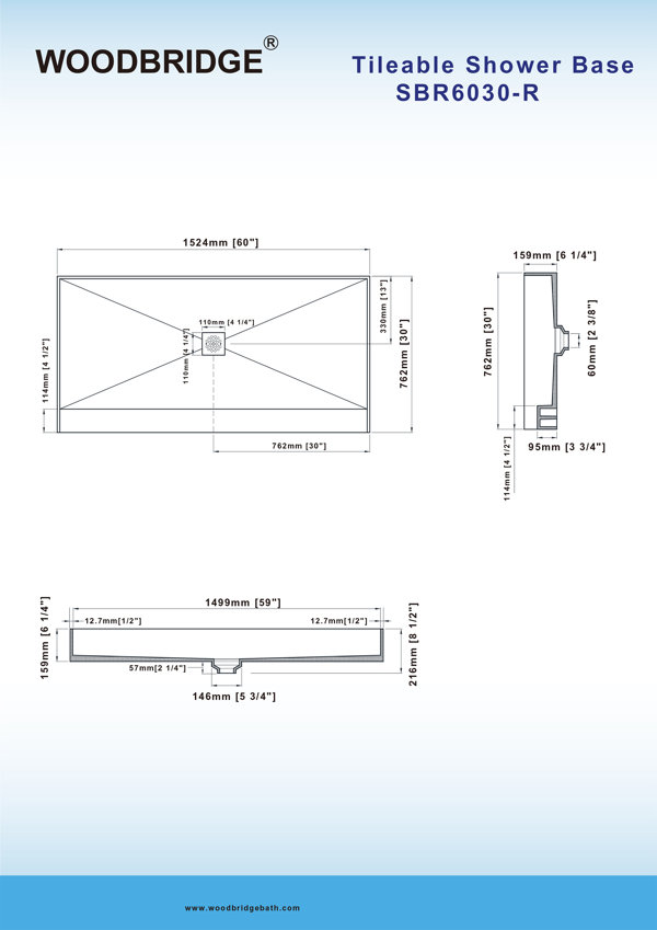 60 W x 32 D Double Shower Base