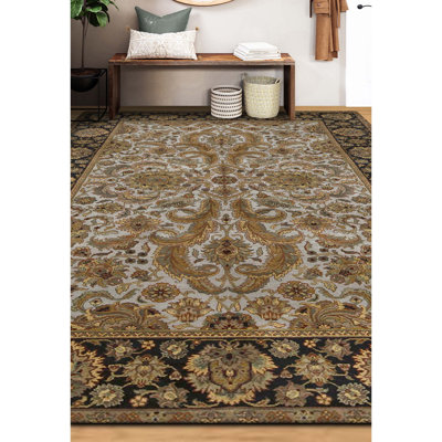 Tapis bleu clair et noir noué à la main de haute qualité