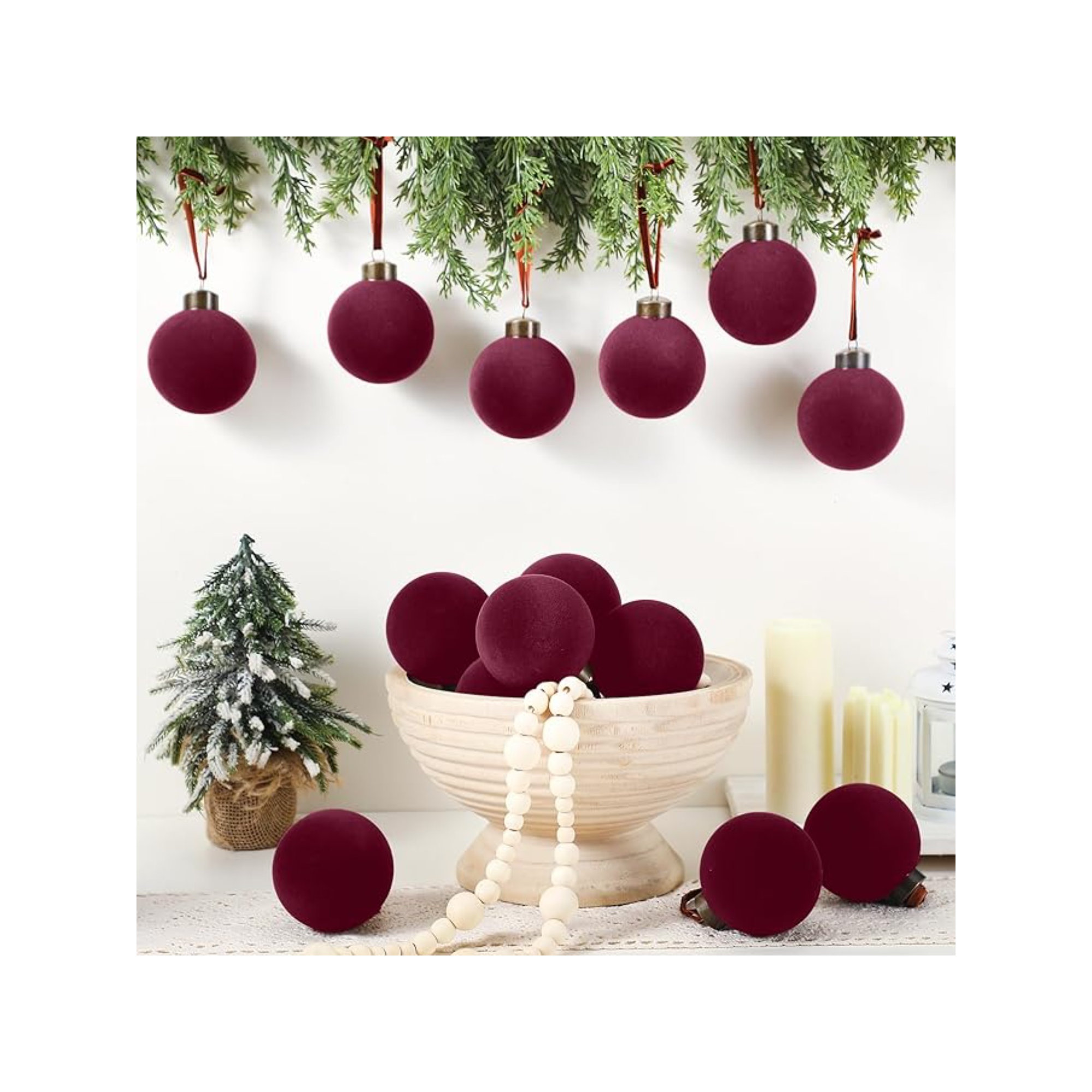 15Pcs Velvet Christmas Ornaments Balls Bulk For Christmas Tree Decoration 3.15In Big Flocked Xmas Hanging Ornaments Set For Home Plastic Large Shatterproof Velvet Ornaments