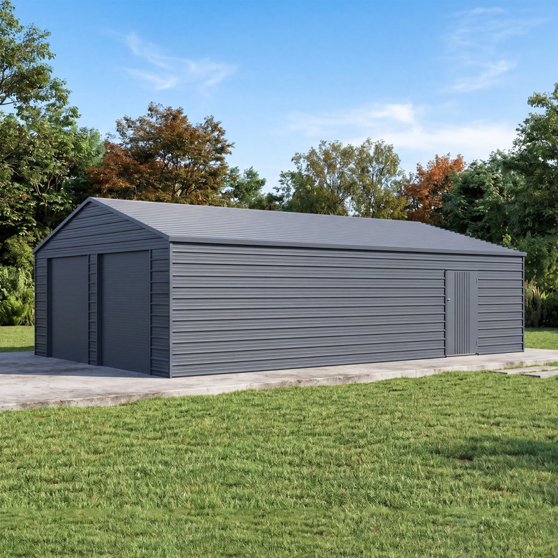 25 pi L 33 pi. D Abri de garage extérieur en métal avec portes enroulables, 137" H x 303.5" W x 398.4" D