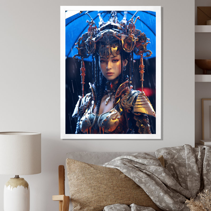 «Cyberpunk Goddess Futuristic Portrait» - reproduction, H 20 po x l 12 po x P 1 po, Cadre simple blanc