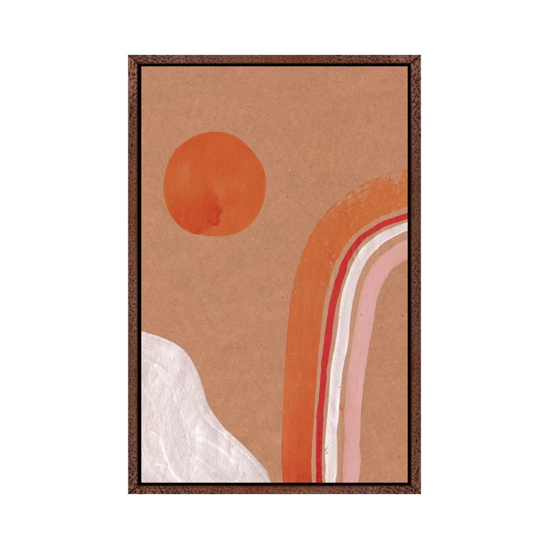 Abstract Sun And Rainbow by Whales Way - Print on Canvas, 66.04cm H x 45.72cm W x 3.81cm D, Classic Brown Wood Framed