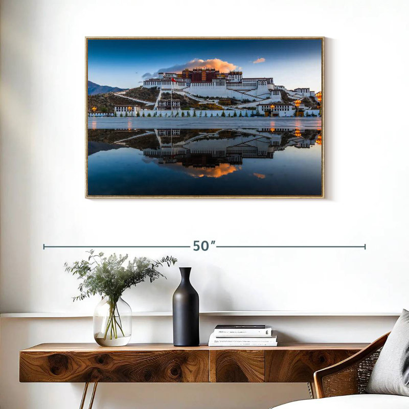 Palais du Pocala au Tibet, Cadre flottant en bois naturel, 37 po x 25 po