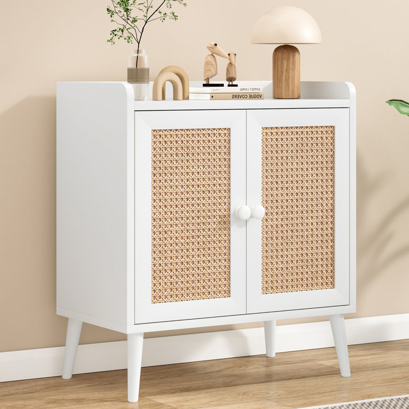 Sideboard Buffet Cabinet With Storage, Bar Liquor Cabinet With Rattan Decorated Doors, Credenza Console Tablefor Dining Room, Living Room,Hallway