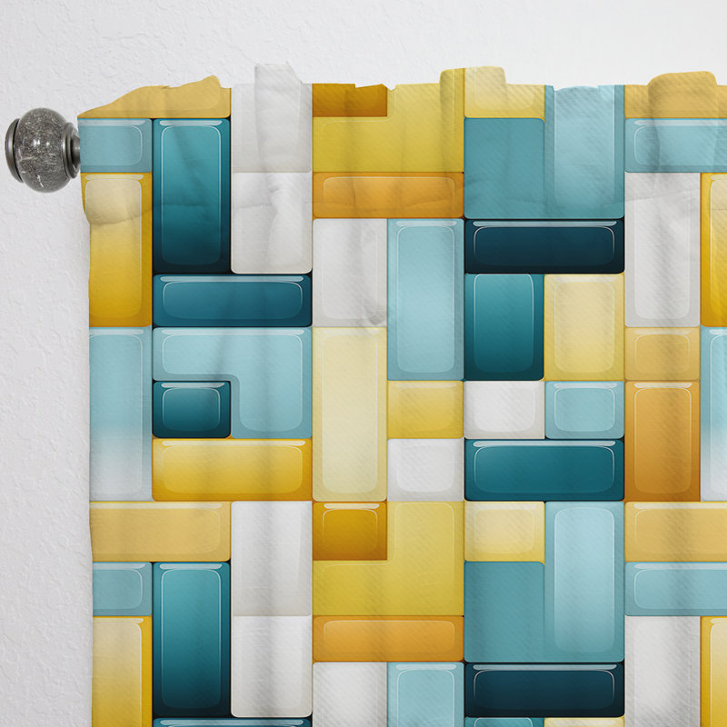 Blocs géométriques jaunes et bleus Harmony I - Rideau en velours moderne - obscurcissant - 1 panneau, L 52 po x L 108 po