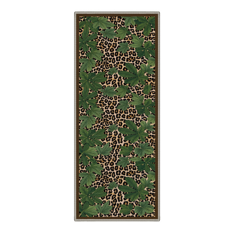 Alissa Lushmark Animal Print Leopard Foliage Machine Washable Green / Black / Beige Indoor Area Rug with Non-Slip Backing