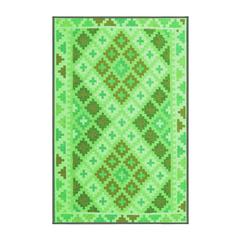 Tapis contemporains verts lavables à la machine 1830, Tapis de couloir 2 pi x 5 pi