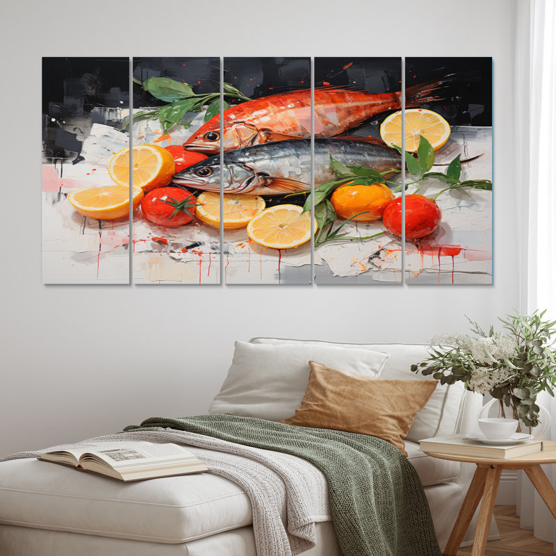 Fruits de mer Cuisine II - Décoration murale fruits de mer - 5 panneaux égaux