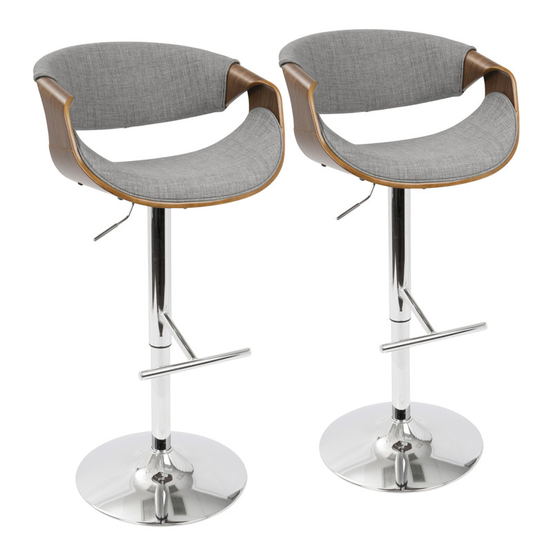 Tabouret de bar réglable Mid-Century moderne avec pivot en noyer et gris clair - ensemble de 2, Gris clair