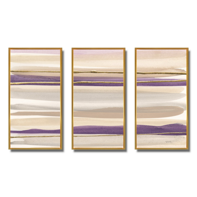 Shape Of Glam Mauve III - Shabby Elegance, ensemble de 3 toiles encadrées, H 32 po x l 48 po x P 1 po, Or