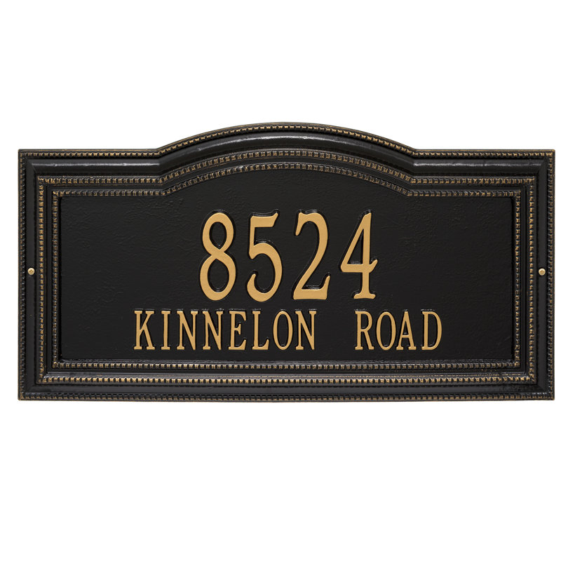 Signature Series 2-Line Wall Address Plaque, Black, Gold, Yes