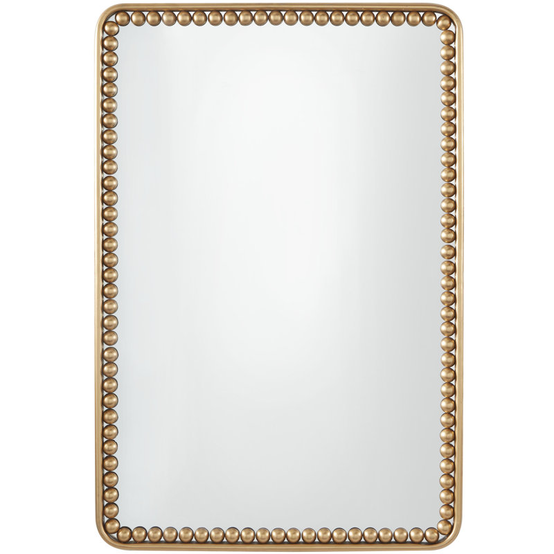 Gold Metal Rectangular Beaded Room Wall Mirror, 24" x 2" x 36"