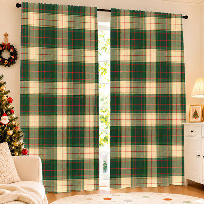 2Pcs Plaid Curtains, light filtering fabric, classic tartan pattern, holiday and festive decoration, rod-pocket design, suitable for living room, bedroom, kitchen home decor