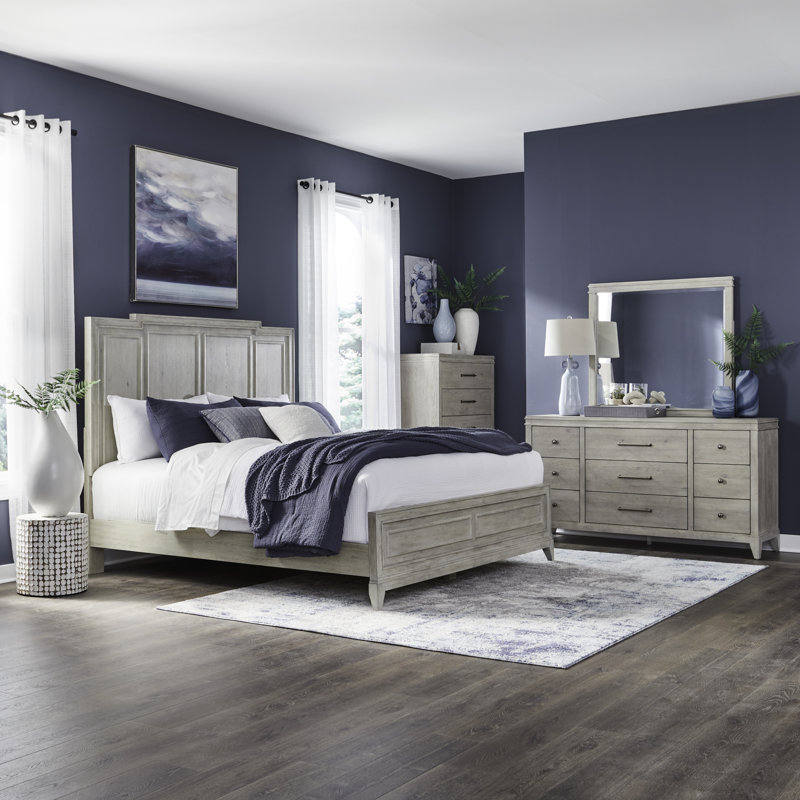 Aathan Queen Panel Bed, Dresser & Mirror, Chest Bedroom Set, 4 Pcs: Bed, Dresser, Mirror, Chest, Queen