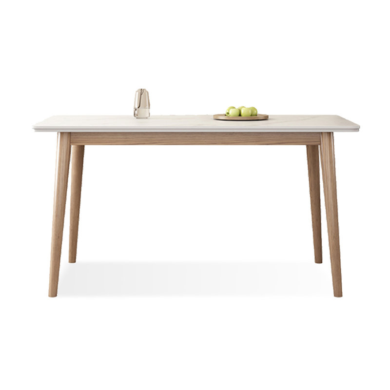 Table de salle à manger blanche et brune en pierre frittée rectangulaire et bois massif, H 29,53 po x L 55,12 po x l 31,5 po