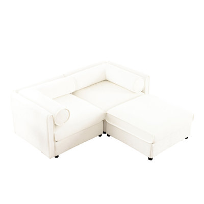Chenille blanche 2 avec rangement, siège cylindrique et mobilier de maison moderne 2 sièges, salon élégant
