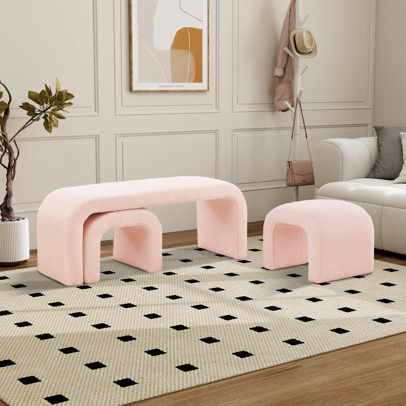 Banc rembourré de 43,98 po avec tabourets, Rose