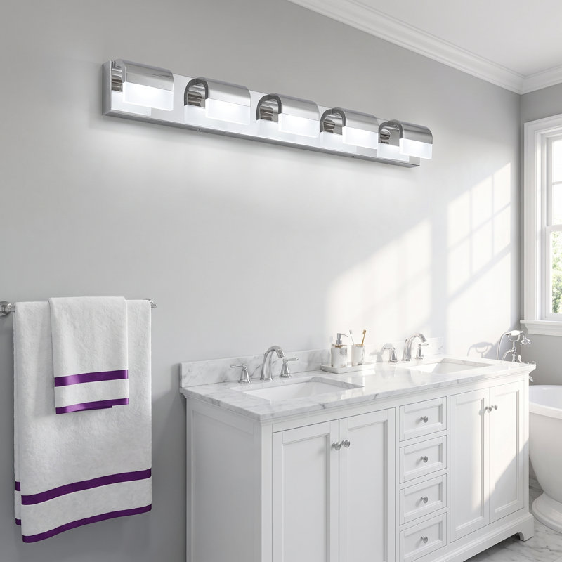 Luminaire de meuble-lavabo moderne à DEL, à intensité variable et réversible, H 4,3 po x l 38,2 po x P 3,5 po, Chrome chrome