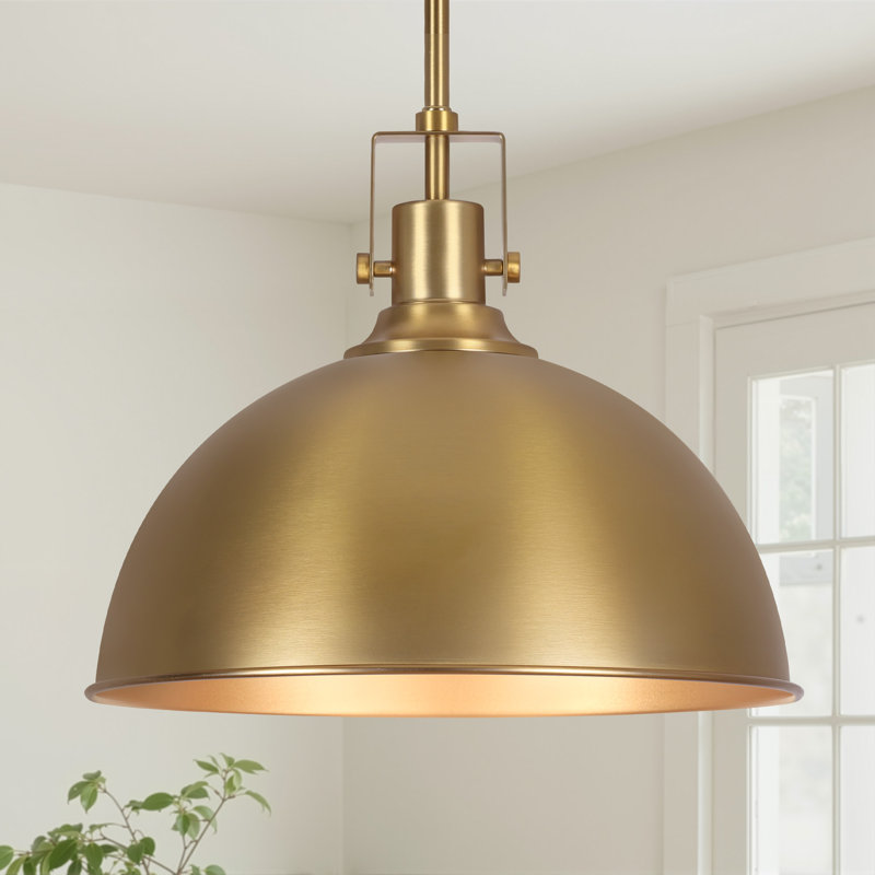 Lysander 1 - Light 13" Single Dome Kitchen Island Pendant Light, Brushed Gold, 53" H x 13" W x 13" D