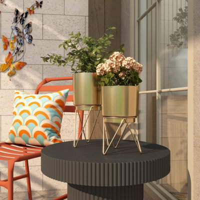 Ensemble de 2 pots d'intérieur et d'extérieur en métal avec support amovible