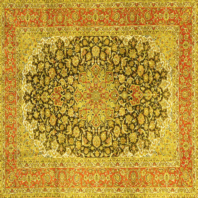 Tapis traditionnels jaunes lavables à la machine 4640, Carré 8 pi