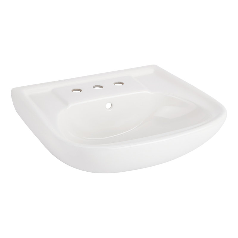 23" Rainsville White Porcelain Rectangular Wall Mount Bathroom Sink with Overflow, 8" Centers