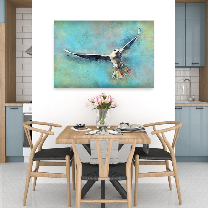 «Graceful Seagull Flight Abstract Seagull Bird Coastal Nature», art mural, 32" H x 48" W