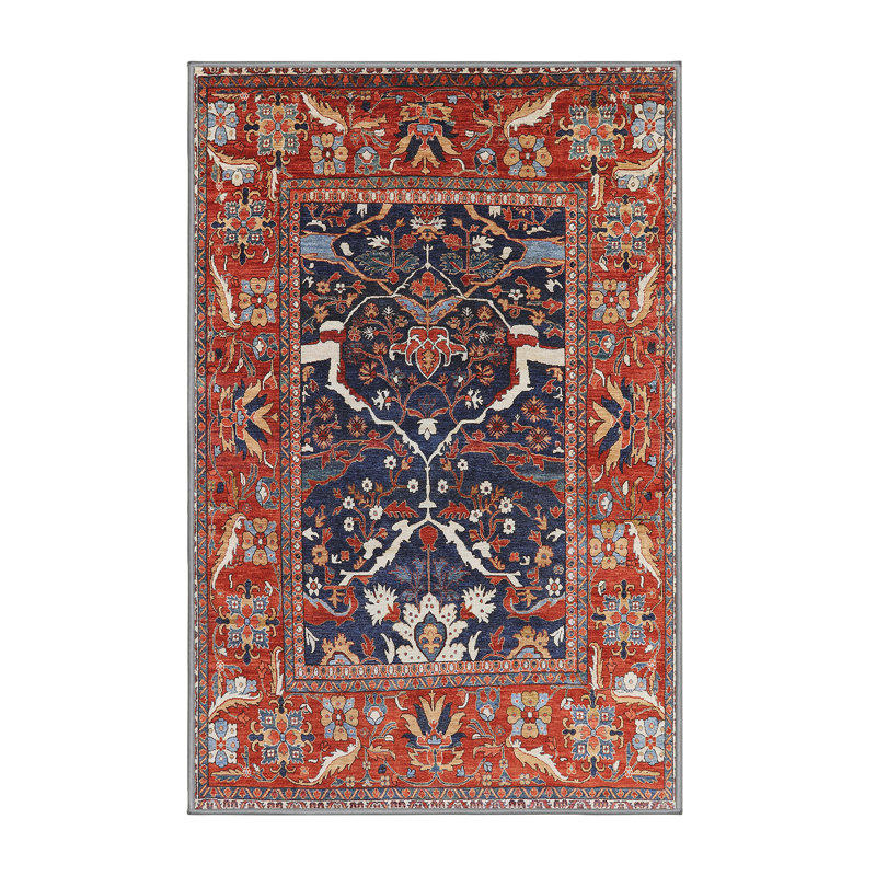 Tapis rouge / bleu / ivoire, Rectangle 7 pi x 10 pi