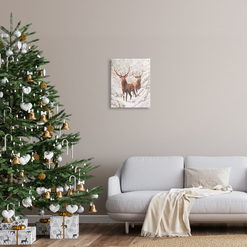Peinture sur toile Elks Snowy Forest, H 20 po x l 16 po x P 1,5 po