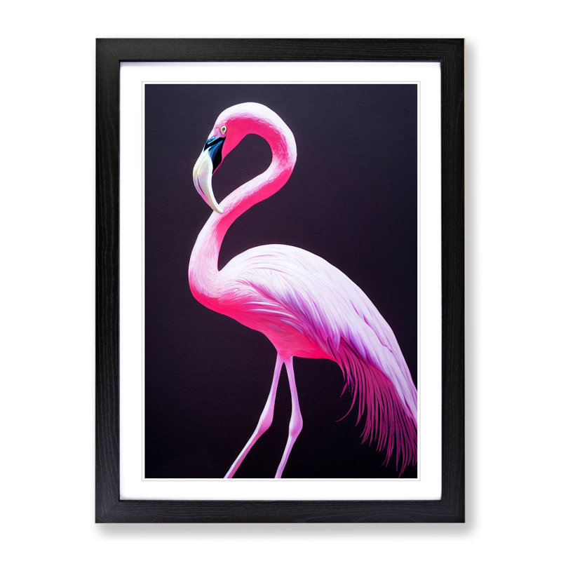 Bewitching Flamingo - Single Picture Frame Print, Black, 64cm H x 46cm W x 2cm D